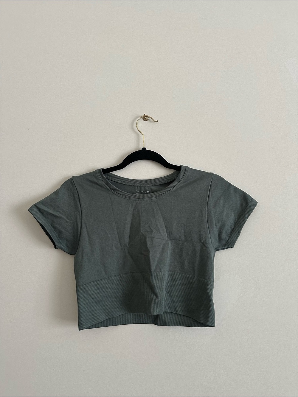 Aerie Offline Cropped Crewneck Tee in Olive Green